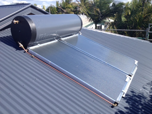 Solar hot water system fitted to a corrugated roof in Brisbane