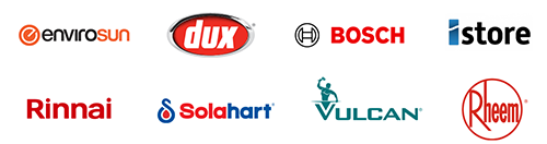 Logos of leading hot water systems brands available in Brisbane